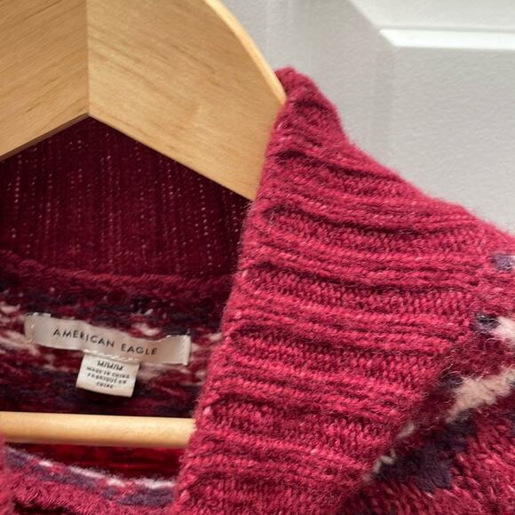 AMERICAN EAGLE Maroon Red Fair Isle Mockneck Sweater Size M - Picture 2 of 5
